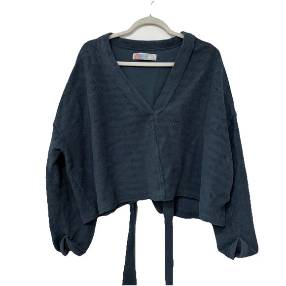 Free People Beach Alyria Pullover Oversized Sweater Shirt Blue Small - Picture 2 of 9